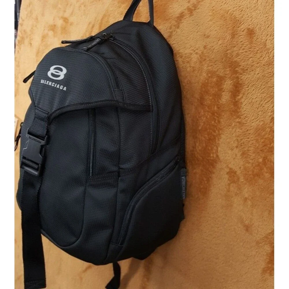 BALENCIAGA Black Unity Backpack Ripstop Fabric Logo Authentic Luxury